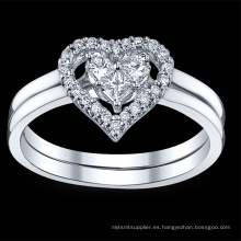 Forma del corazón 925 de plata esterlina anillo de joyería de baile de diamantes